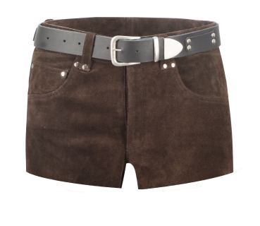 Shorts in Rauleder, W30, dunkelbraun, LEDERFUTTER