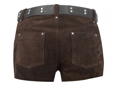 Shorts in Rauleder, W30, dunkelbraun, LEDERFUTTER
