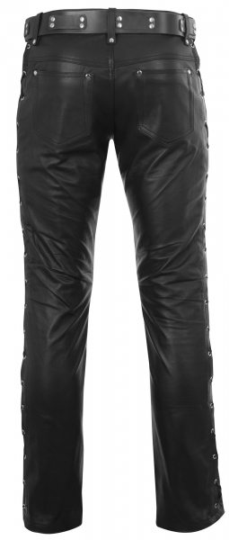 Leather jeans with lacing in different colors