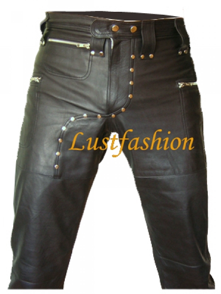 Leather trousers with rivets in different colors