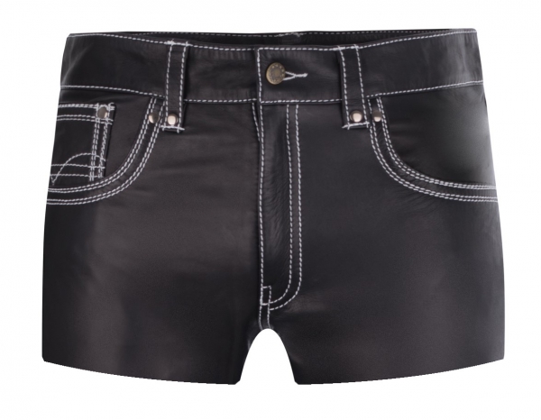 Leather shorts with white seams