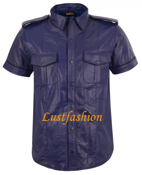 Leather shirt dark blue