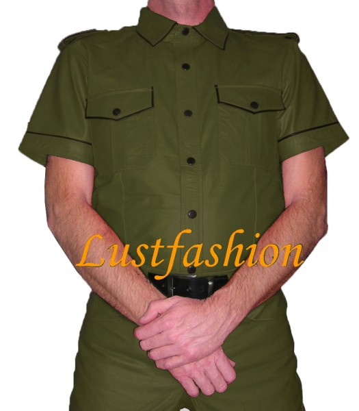 Leather shirt olive green