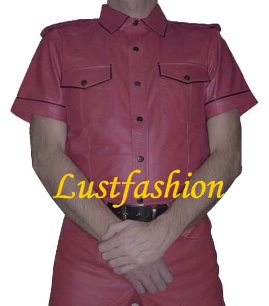 Leather shirt wine red