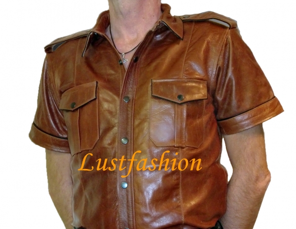 Leather shirt middle brown