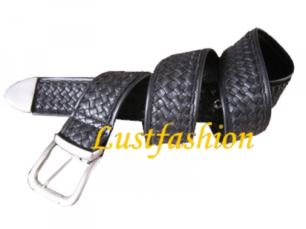 Leather belt black braided