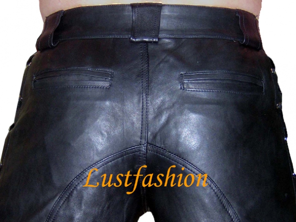 Leather jeans with lacing in different colors